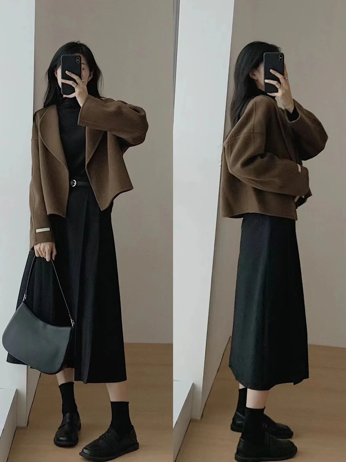 Hebe Style Short Thickened Double-Faced Cashmere Woolen Coat Women's Autumn Winter Fashion Small Size Suit Elegant Feel