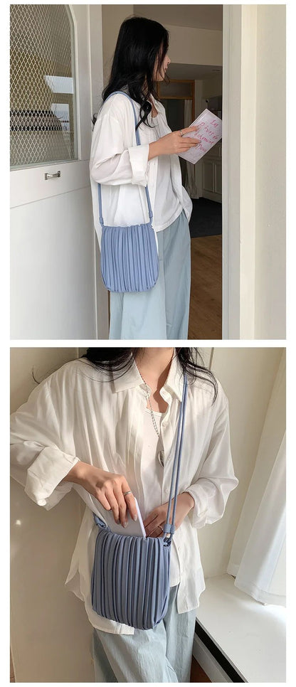Summer Fashion New Crossbody Bag Women's PU Single Shoulder Mini Bag Luxury Versatile Pleated Casual Small Square Bag Handbags