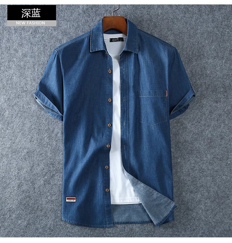 Plus Size L-5XL 6XL 7XL 8XL Men's Cotton Thin Denim Shirts New Summer Short Sleeves High Quality Men Cotton Casual Jean Shirts