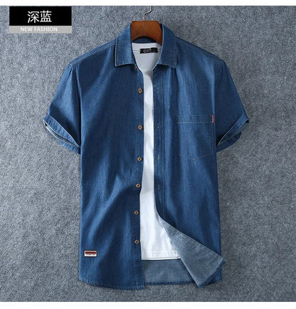 Plus Size L-5XL 6XL 7XL 8XL Men's Cotton Thin Denim Shirts New Summer Short Sleeves High Quality Men Cotton Casual Jean Shirts