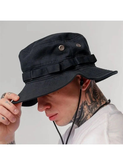 Summer Men Bucket Hat Outdoor UV Protection Wide Brim Panama Safari Hunting Hiking Hat Mesh Fisherman Hat Beach Sunscreen Cap
