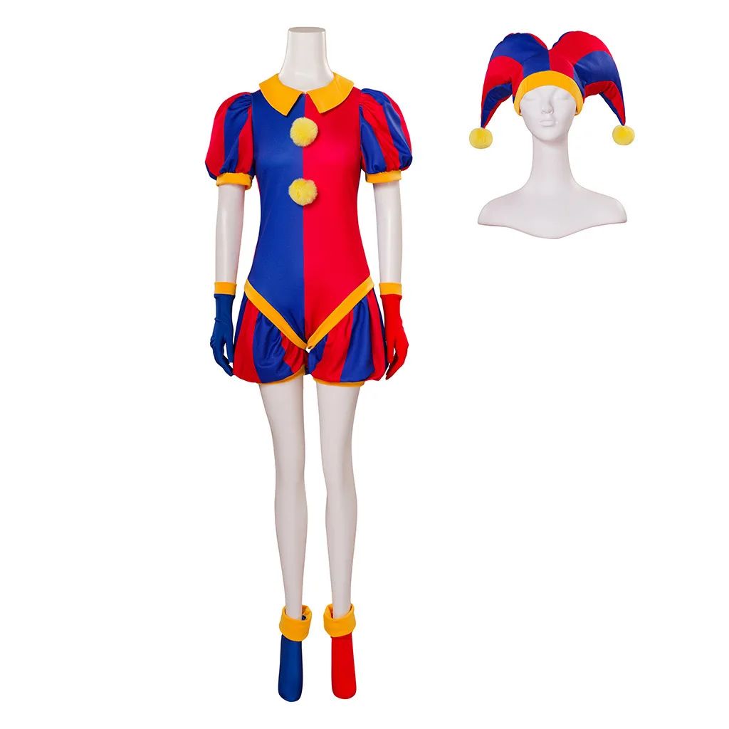 The Amazing Digital Freak Circus Pomni Cosplay Costume Women Men Caine Cartoon Uniform Hat Gloves Outfit Halloween Jorker Party