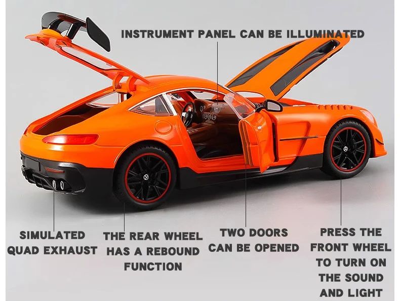 Grande 1:18 Mercedes Benz GTR Miniatura de Carro de Liga Leve Coleção Simulação Diecast Som e Luz Veículo Brinquedos Carro Para Presentes Infantis
