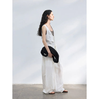 Colne U-Neck Linen Blend Vest And Knife Pleat One-Piece Pants Women's Fashion Design Sensation Tianli Material Long Pants