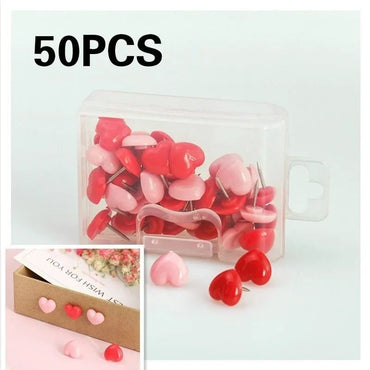 Heart Shape 50 Pack Plastic High Quality Cork Board Safety Colored Thumbtacks Pushpins Office School Accessories Supplies