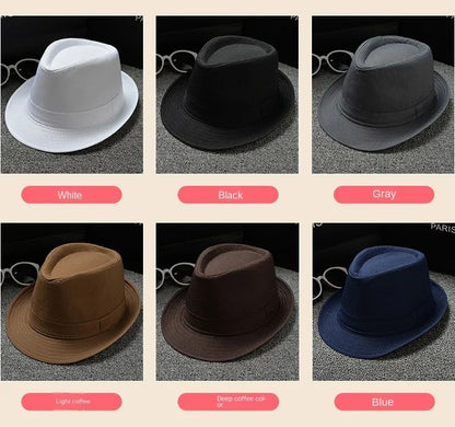 Fashionable Elegant Vintage Unisex Classic Summer Hat with Brim for Men and Women in Black, White, Red, Panama Top Jazz Beach Fe