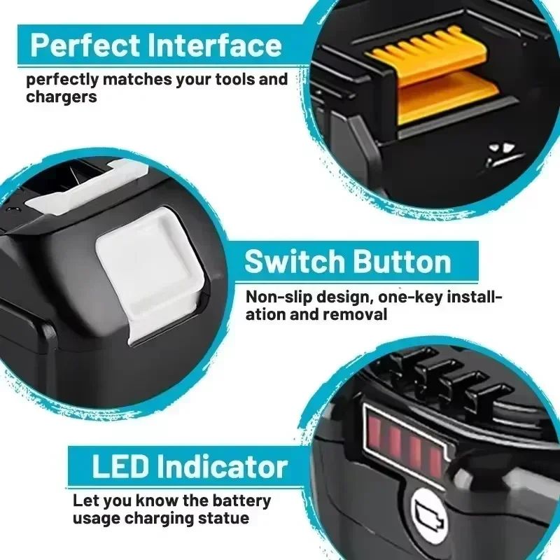 Bateria Genuína Makita BL1860 18V 6Ah para Ferramentas Elétricas, Substituição Li-ion LXT BL1850 BL1840 para Parafusadeira 18V com BMS TPCELL 18V