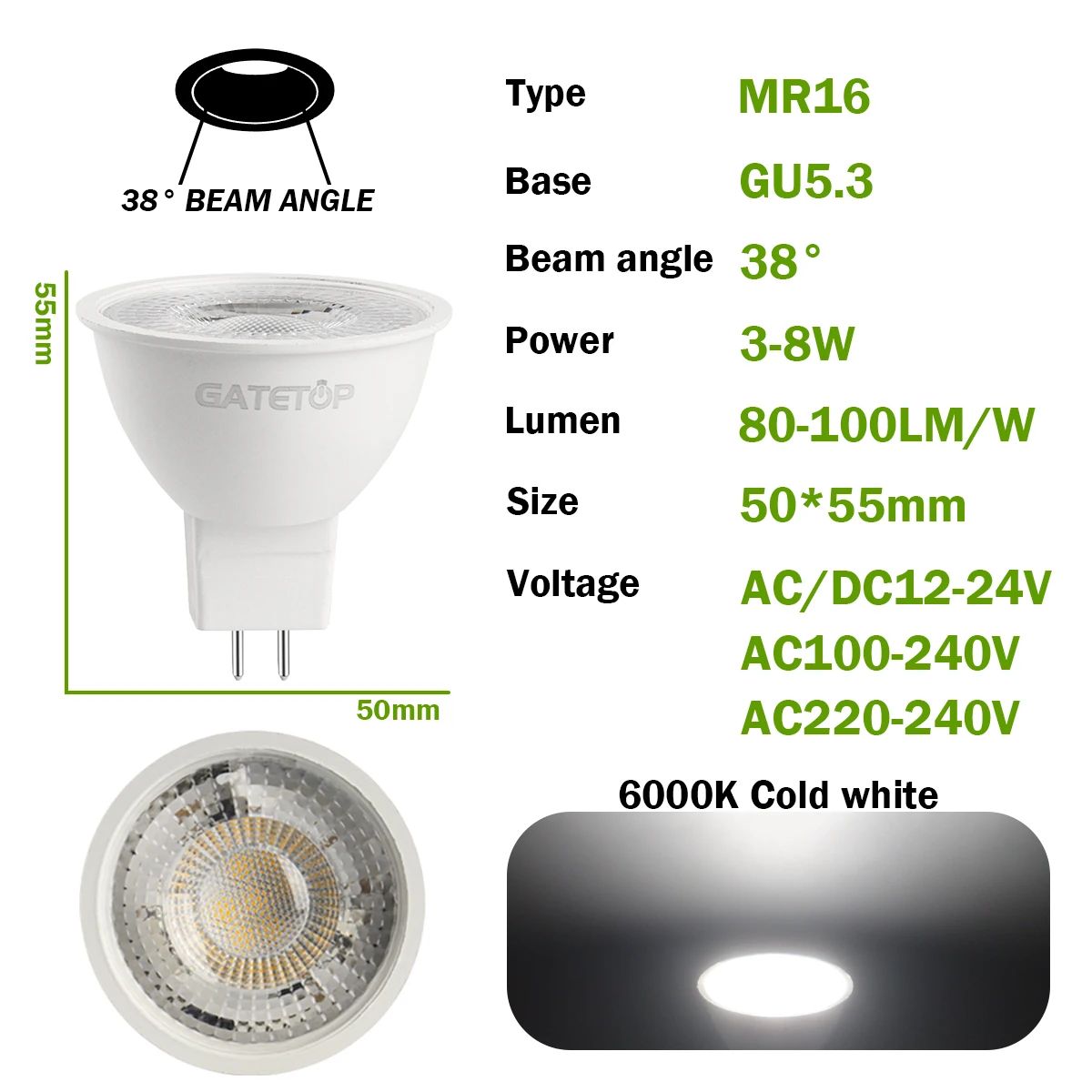 10PCS MR16 LED Spotlight Bulb GU5.3 Lampada AC 110V 220V 12V Bulbs Spot Light Replace The 50W Halogen Lamp Home Direction