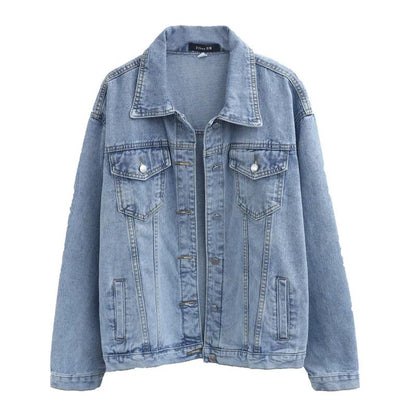 Vintage Women Jacket 2024 Autumn Winter Oversize Denim Jackets Washed Blue Jeans Coat Turn-down Collar Outwear Bomber Jacket