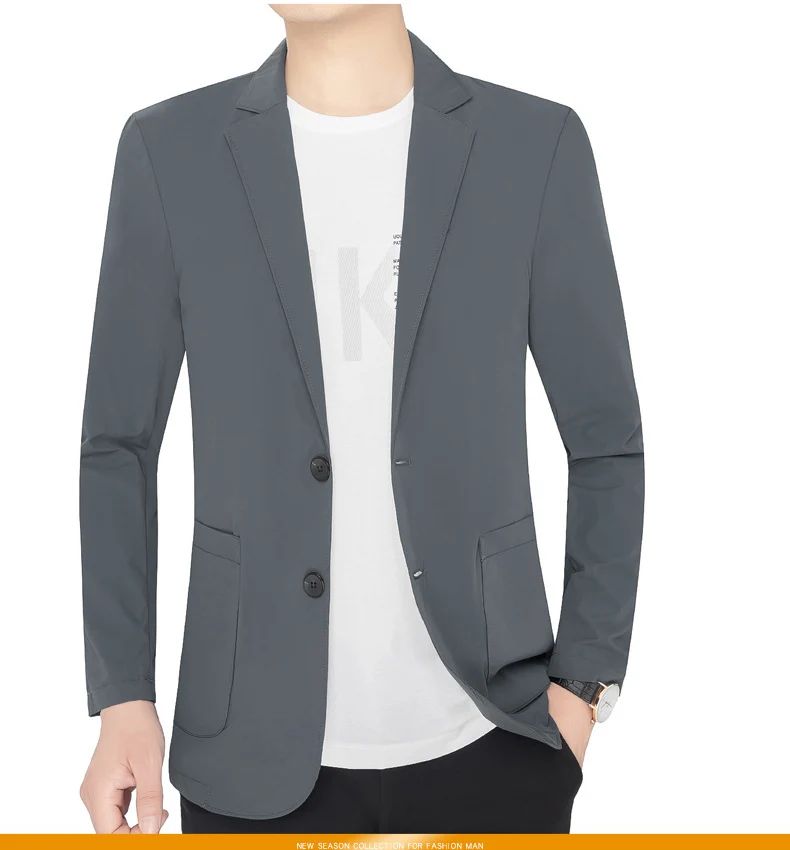BROWON Brand Summer Men Blazers Gray Solid Color Thin Anti Wrinkle Quick Drying Soft Business Suit Blazer Jacket for Man