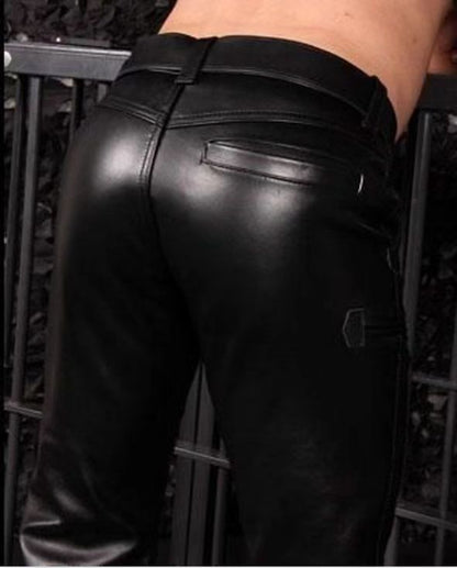 Men's Autumn Winter Pants Punk Retro Goth Slim Casual Long Pants Faux Leather Fashion Casual Solid Color Trousers Pencil Pants