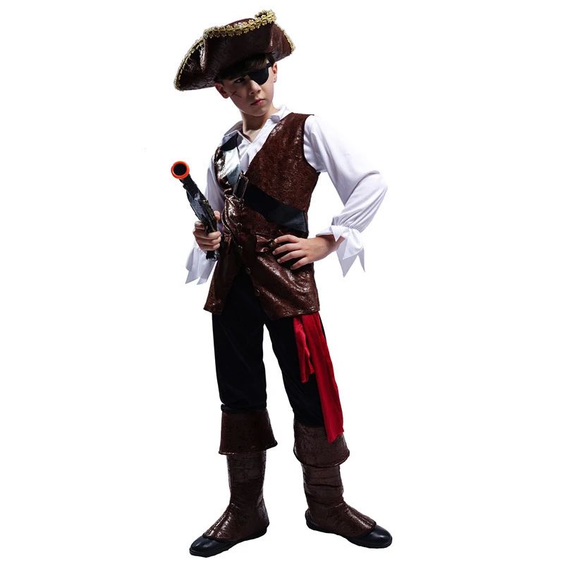 Halloween Costume Boys Pirate Cosplay Pirate Captain Jack Sparrow  Purim Christmas Party Luxury Buccaneer Outfits R