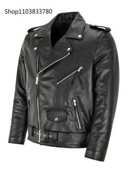 Men PU Leather Jacket Motorcycle Fashion Slim Fit Leather Coat Male Solid Turn-Down Collar Motorcycle Outwear Streetwear 4XL