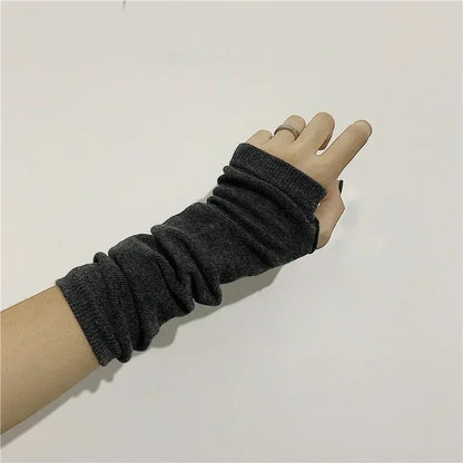 Y2K Gothic Lolita Gloves Arm Cover Harajuku Arm Warmers Black Grey Striped Fingerless Punk Long Wristband Metallic Unisex Gloves