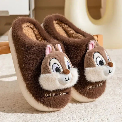 Chinelo de algodão de pelúcia com desenho animado Disney Tico e Teco, fofo, para homens e mulheres, confortável, macio, antiderrapante, resistente ao desgaste e quente para o inverno