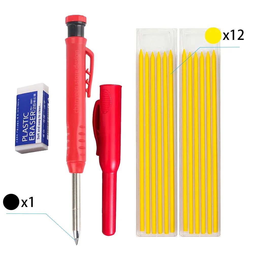 3Colors Refill 2.8mm Solid Carpenter Pencil Set Mechanical Pencil Cap Carpentry Marking Scriber Construction Woodworking Tools