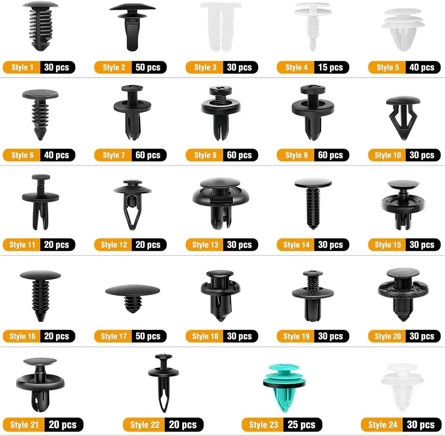 835 Fixadores de Retenção para Empurrar Automotivo, Clipes de Nylon Preto em Caixa Plástica para GM Ford Lexus Honda Chrysler Mazda Nissan Jeep Ford