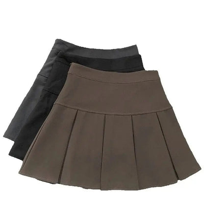 Vintage Brown Pleated Skirt Women Spring Summer Korean Style Y2K High Waisted A-line Mini Skirts Preppy Style Girls Causal
