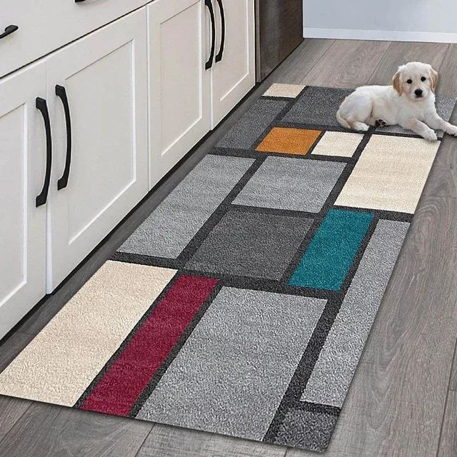 VIKAMA Simple Geometric Kitchen Floor Mats Living Room Floor Carpet Entrance Door Mat Hallway Door Non-Slip Foot Mats Home Decor