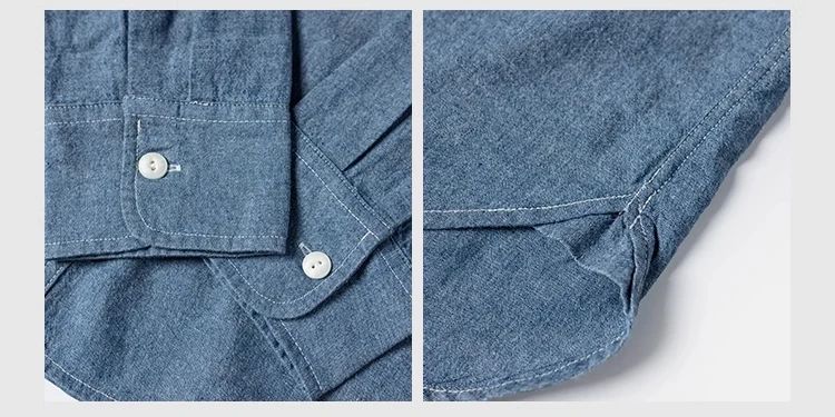Non Stock Classic Chambray Shirt Spring Men's Two-Pocket Workshirt Light Blue