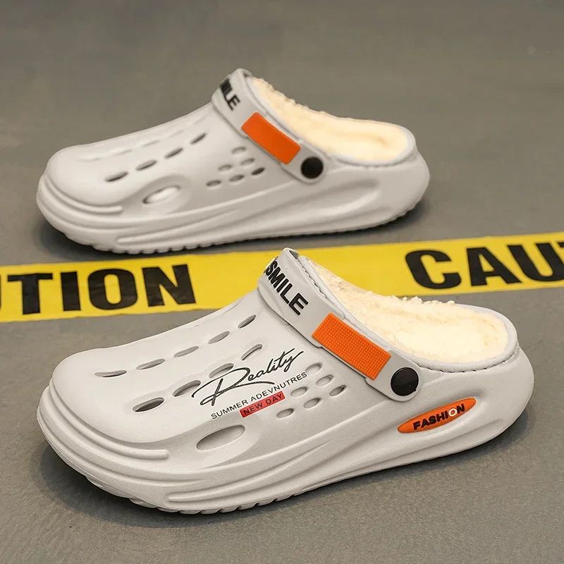 Men Cotton Slippers Winter Warm Furry Clogs Soft Indoor Bedroom Cotton Shoes EVA Fluff Slides Casual Comfortable Plush