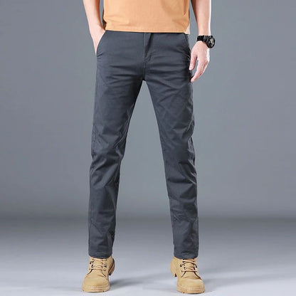 2024 Men's High Quality Pure Cotton Classic Solid Color Casual Pants Business Stretch Cotton Slim Straight Brand Trousers Male
