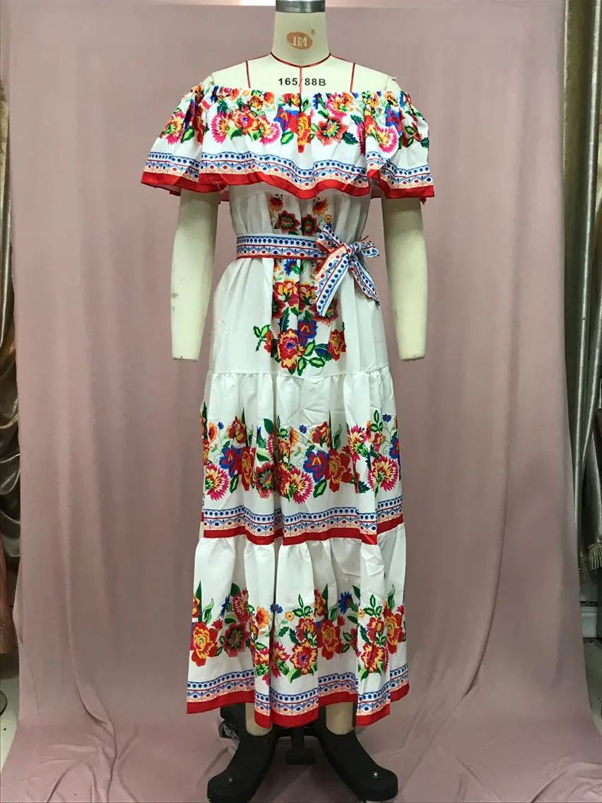 2024 Spring Summer New Independent Stand Amazon Off-shoulder Red Flower Printing Long Dress Oversized Wide Hemline Sleeveless