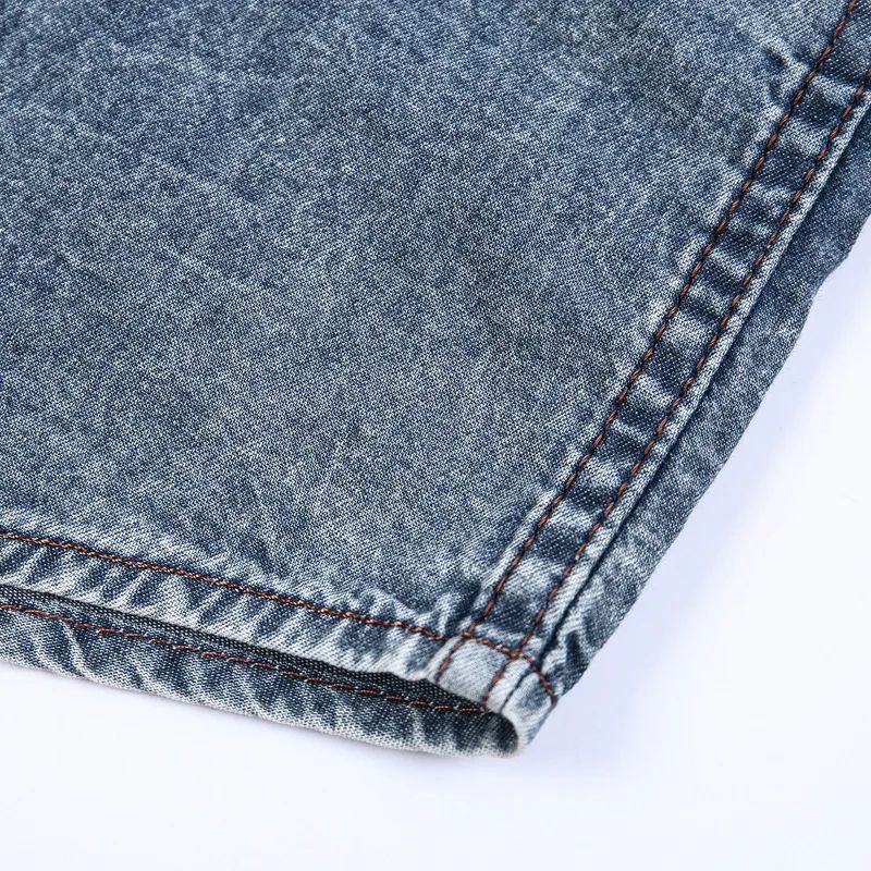 Denim Distressed Shirts Single Breasted Shirt Turn Down Collar Half Sleeve Button Cardigan Solid Pockets High Street Loose