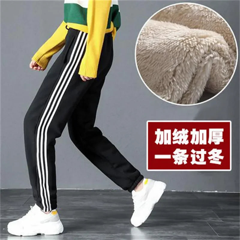 New Women's Pants Winter Casual Gym Sweatpants Warm Fleece Trousers Female Workout Lamb Wool Thick Sports Pants for Women