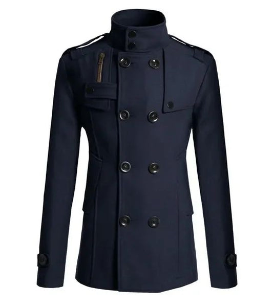 Men's Woolen Overcoat for Autumn and Winter. Korean Style Men's Clothing, Fashionable Slim-fit Double-breasted Mid-to-long Coat.