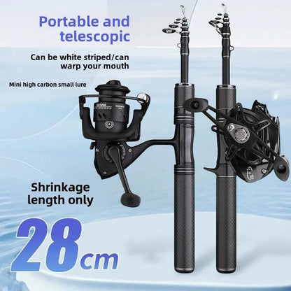 Vara de pesca curta portátil de micro haste de 28 cm, haste branca, com carretel de pesca telescópico ejetor, material de pesca