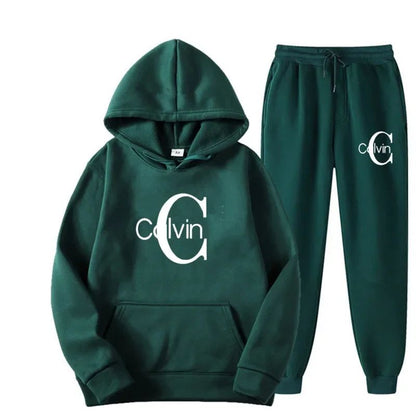 The new men's sportswear brand set of casual sportswear, men's autumn and winter set hoodie + long pants for warmth