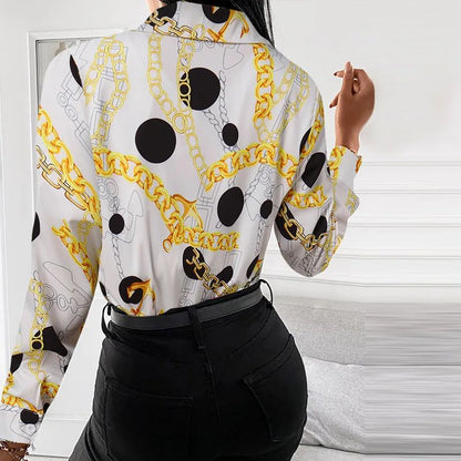 Summer New Women's Long-sleeved Shirt, Single-breasted Printed Shirts Fashion Casual Tops Camisa Female Chemise S-XXL