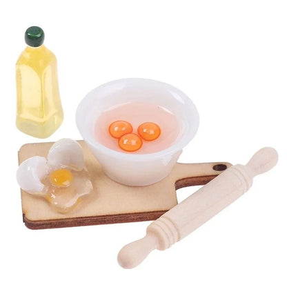 5Pcs/Set Cute Rolling Pin Eggs Bowl Olive Oil Set Kitchen Accessories 1:12 Dollhouse Miniature Home Decor Living Room Decoration