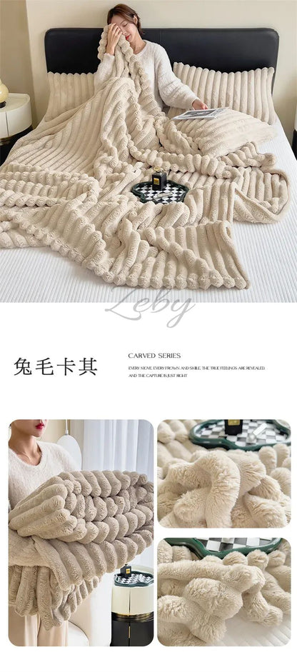 Imitation Rabbit Velvet Spring Autumn Warm Blankets or Blanket and Pillowcase Soft Fluffy Warmth Throw Blankets for Sofa Napping