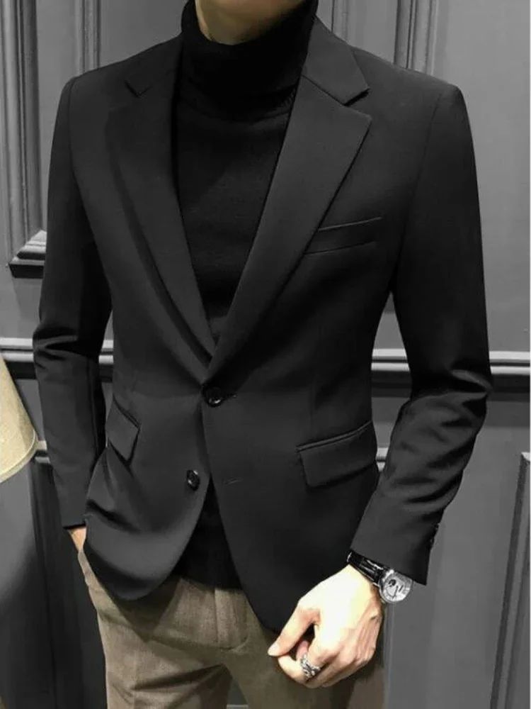 Jacket for Men Dress Jackets Coats Double Breasted Black Business Man Suits and Blazers Simple New in Korean Style Clothes 2025