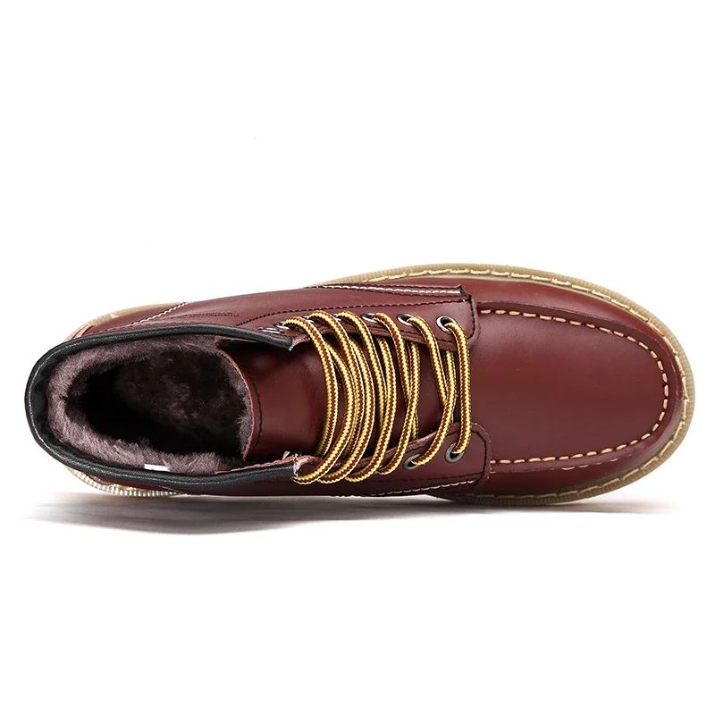 Winter Warm Men Boots Leather Mens Snow Boots with Fur Handmade Waterproof Male Ankle Boots No-slip High Top Male Work Shoes