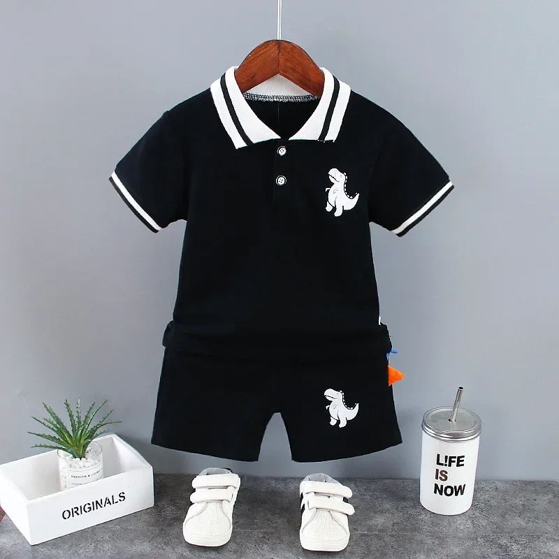 Conjuntos de Roupa Infantil de Verão para Meninos, Estampa de Dinossauro, Camisas Polo de Manga Curta + Shorts, 2 Peças/Conjunto, Roupas de Bebê