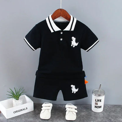 Conjuntos de Roupa Infantil de Verão para Meninos, Estampa de Dinossauro, Camisas Polo de Manga Curta + Shorts, 2 Peças/Conjunto, Roupas de Bebê