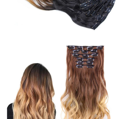 22 Polegadas Sintético Cabelo Liso Longo 16 Clipes 6 Peças/Conjunto Apliques de Cabelo Loiro Preto Resistente ao Calor Para Mulheres