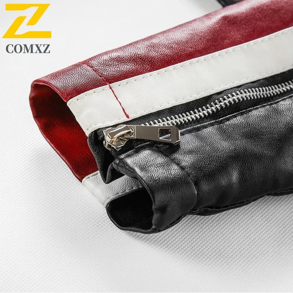 Men Yellow PU Leather Jacket Patchwork Biker Jackets  Casual Zipper Coat Male Motorcycle Jacket Slim Fit Fur Lined Outwear Coat