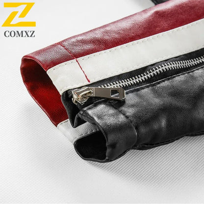Men Yellow PU Leather Jacket Patchwork Biker Jackets  Casual Zipper Coat Male Motorcycle Jacket Slim Fit Fur Lined Outwear Coat