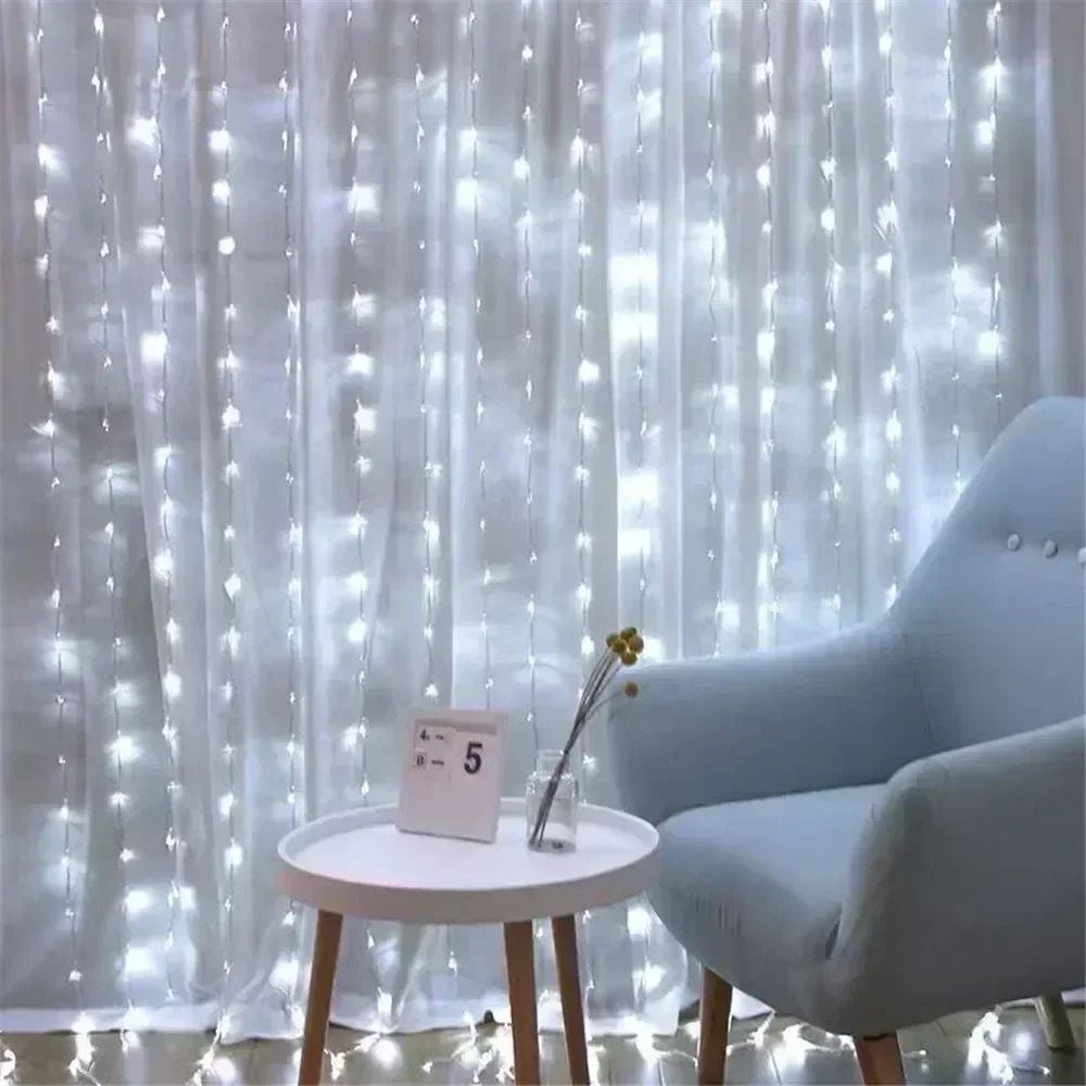 3/6M USB LED Curtain 8Modes Remote Control Lights Holiday Wedding Garland for Bedroom Living Room Decor Ramadan Decorations