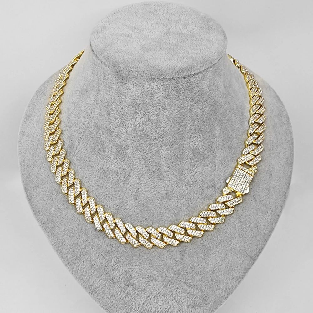 Hip Hop Brilhante Colar Corrente Cubana 15MM Feminino Masculino Cor Prata Strass Gelo Fora Corrente Cubana Punk Joias Colar Presente