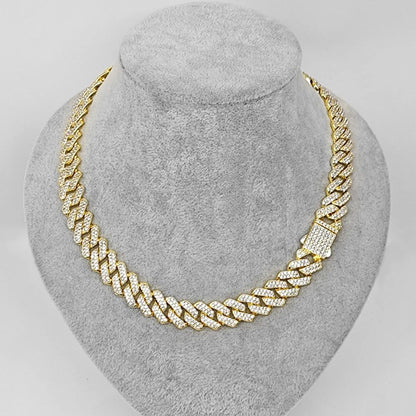 Hip Hop Brilhante Colar Corrente Cubana 15MM Feminino Masculino Cor Prata Strass Gelo Fora Corrente Cubana Punk Joias Colar Presente