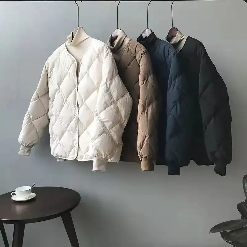 Winter Cotton-Padded Jacket for Women  Autumn New Korean Versatile Lightweight Rhombus Plaid Cotton-Padded Jacket