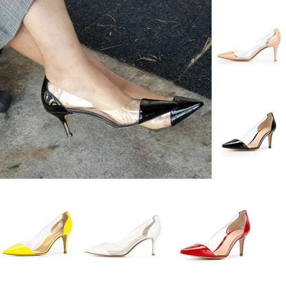 Women Patent Leather Sexy Pumps 2025 Autumn PVC Transparent 5cm Low Heel Pointed Toe Slip-on Thin High Heels Party Wedding Shoes