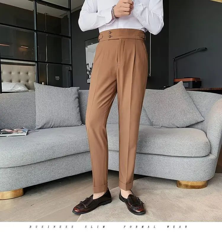 Calça Masculina Nadir Coffee Color Clássica Estilosa Paris Botão Prega Única Emagrece Suaviza Sua Silhueta Calça Social Casual