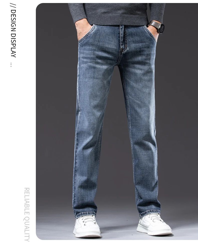 Autumn Winter New Business Men's Jeans Classic Fashion Stretch Washed Casual Denim Trousers Comfortable Straight Male pants