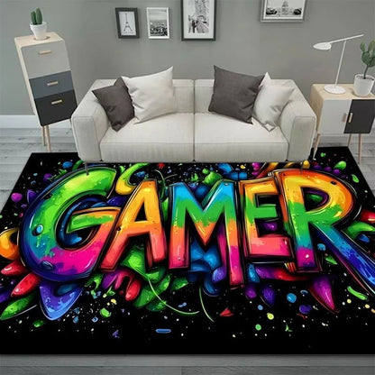 Gaming Rug for Boys Room Gamer Rug with Controller Design Carpet for Game Room Bedroom Decor Non-slip Machine Washab Mat